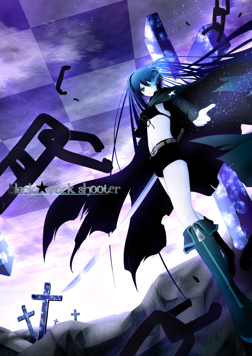 10s, 1girl, bad_id, bad_pixiv_id, belt, black_rock_shooter, black_rock_shooter_(character), blue_eyes