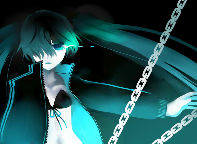 10s, 1girl, blackâ˜…rock_shooter, black_rock_shooter, black_rock_shooter_(character), blue_eyes, chain, dangan