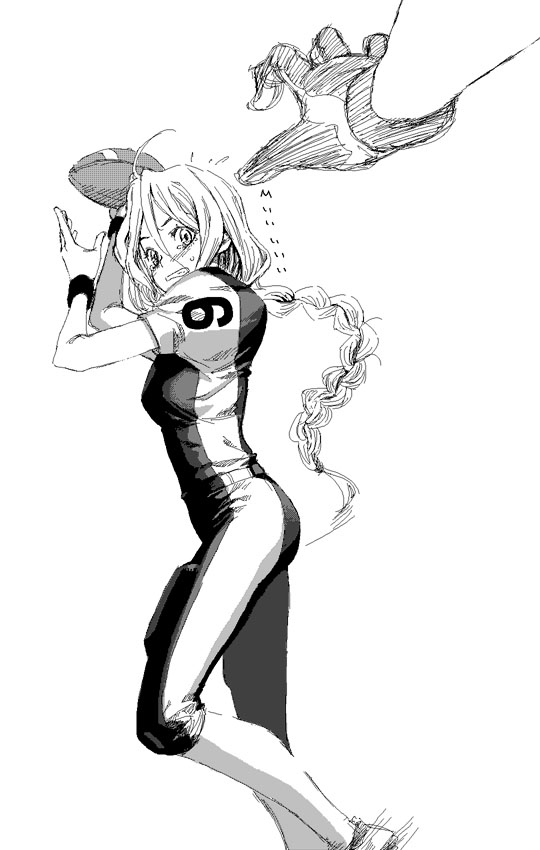00s, 1girl, american_football, american_football_(object), ball, braid, clothes_writing, eyeshield_21
