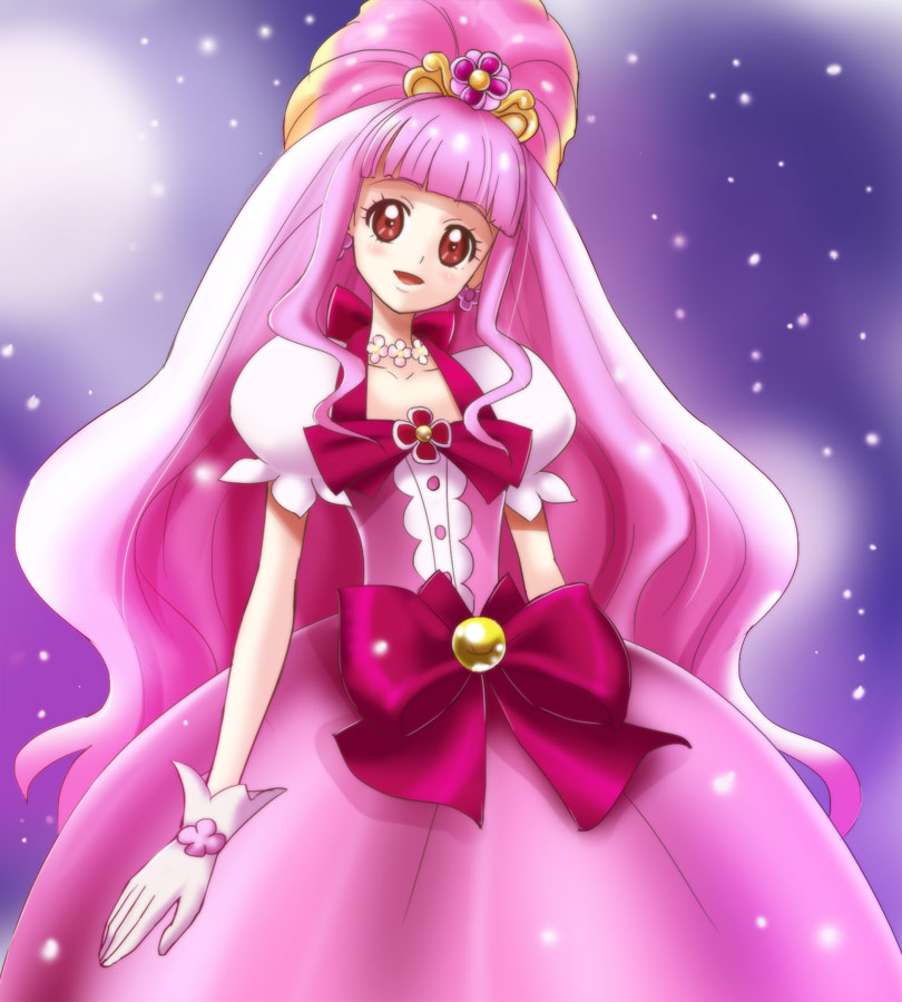1girl, bow, chieri_(precure), choker, cure_flora, dress, female_focus, gloves