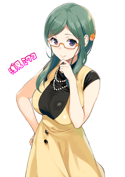 1girl, azami_miwako, breasts, character_name, dress, female_focus, glasses, green_hair