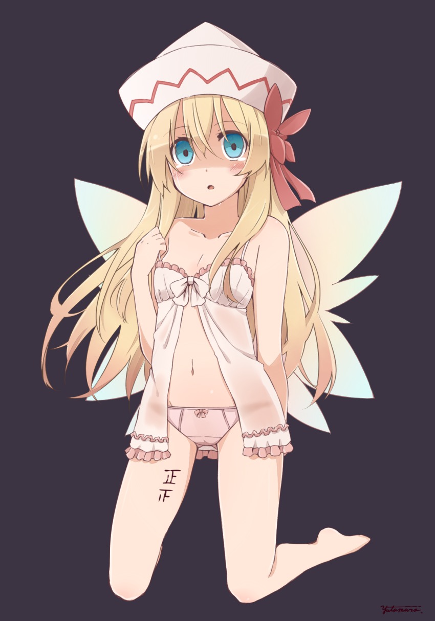 1girl, babydoll, blonde_hair, blue_eyes, body_writing, collarbone, crying, crying_with_eyes_open