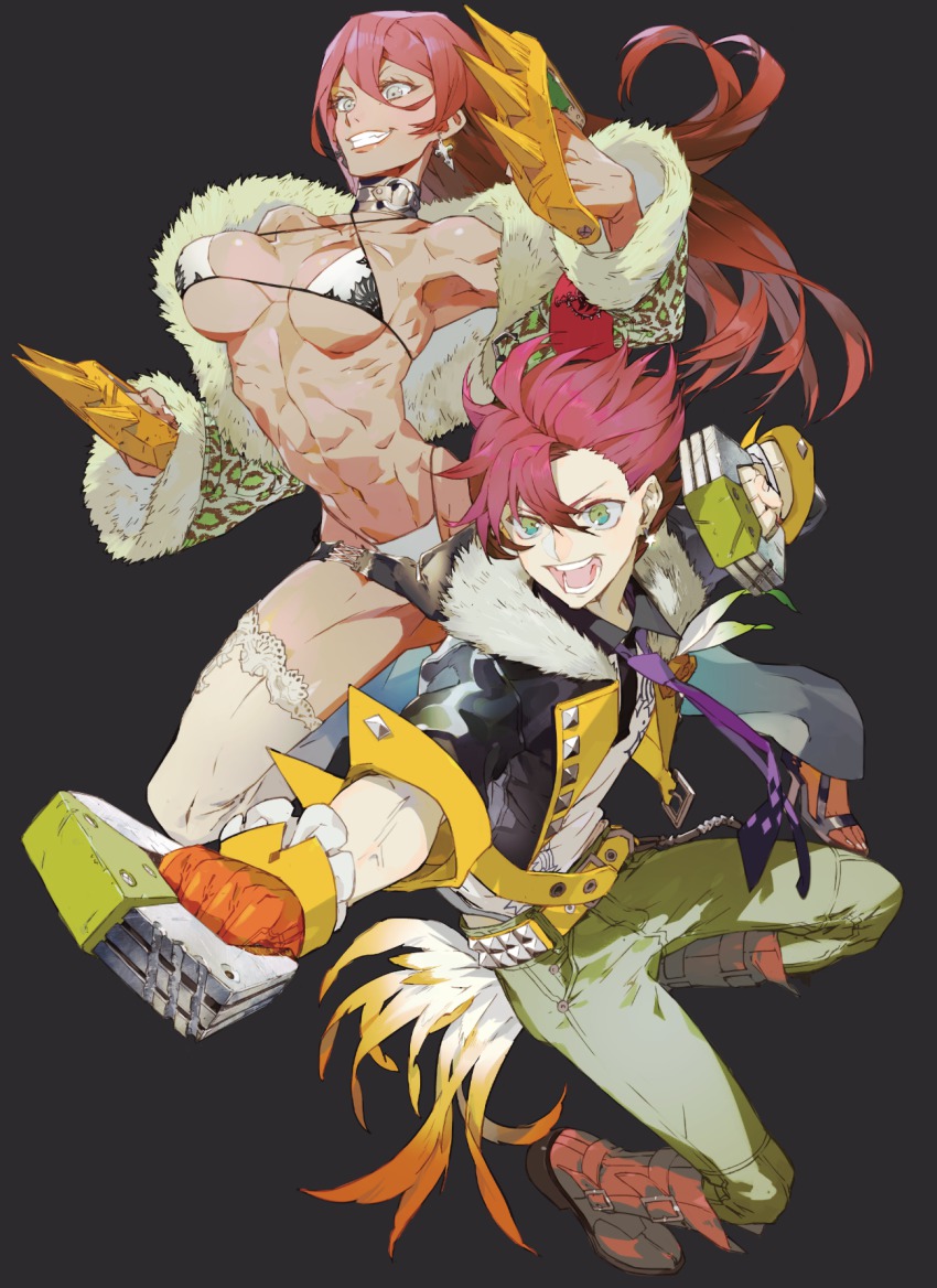 1boy, 1girl, 7th_dragon_(series), 7th_dragon_2020, armpits, bikini, bikini_under_clothes, breasts