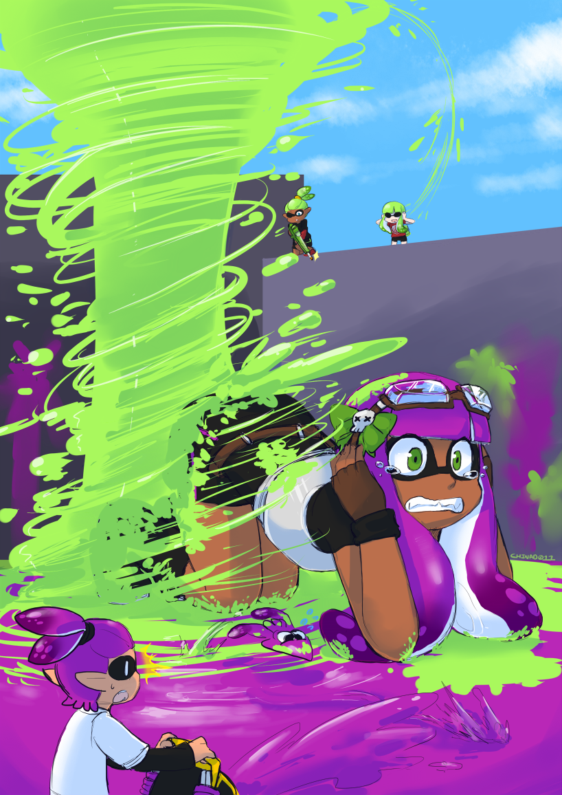 2boys, 2girls, ^^^, all_fours, bike_shorts, chinad011, covering_own_ears, dark_skin