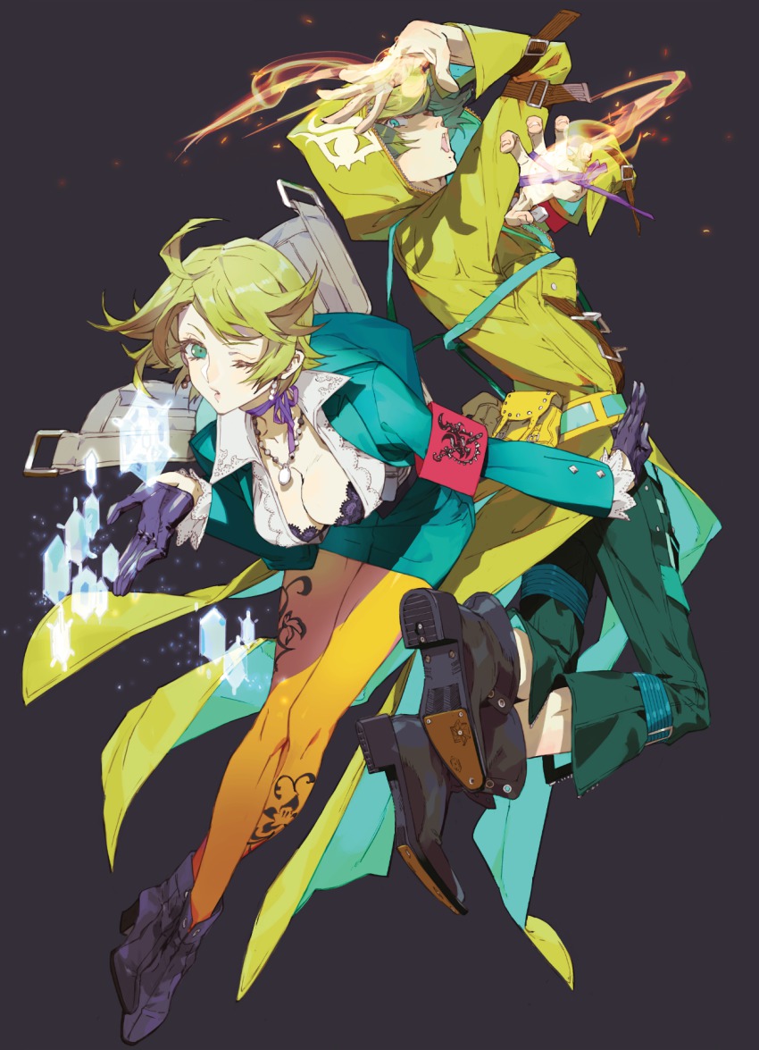 1boy, 1girl, 7th_dragon_(series), 7th_dragon_2020, blue_eyes, breasts, choker, cleavage