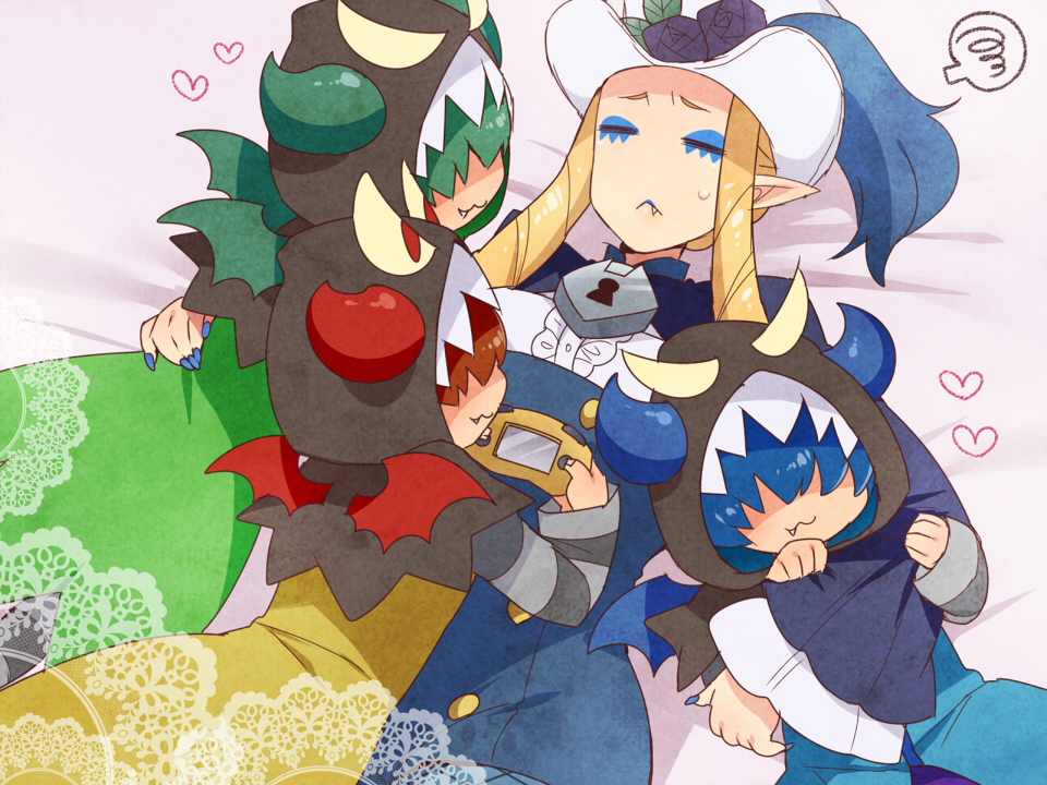 3boys, :<, bed, lock_(precure), male_focus, mogiki_hayami, multiple_boys, nail_polish, shut_(precure)