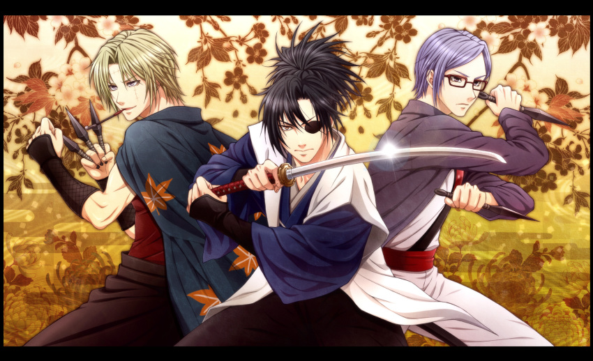 3boys, blonde_hair, border, eyepatch, genderswap, genderswap_(ftm), gintama, glasses