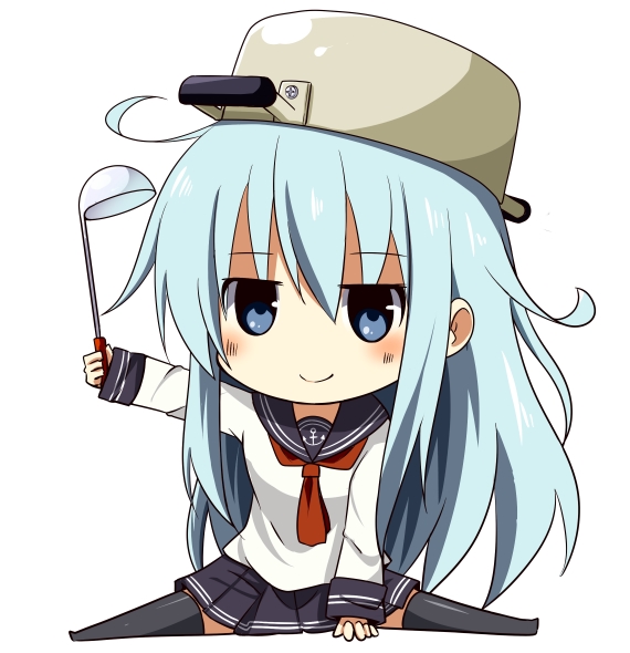 10s, 1girl, ahoge, anchor_symbol, blue_eyes, blue_hair, blush, chibi