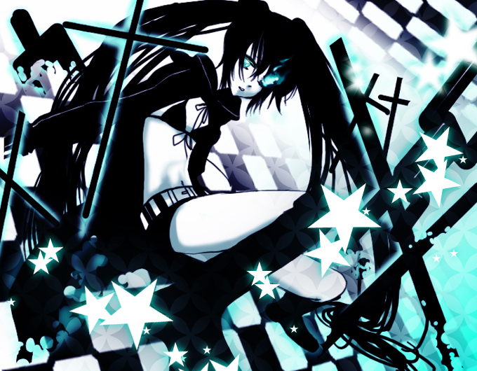 10s, 1girl, bad_id, bad_pixiv_id, black_hair, black_rock_shooter, black_rock_shooter_(character), chain