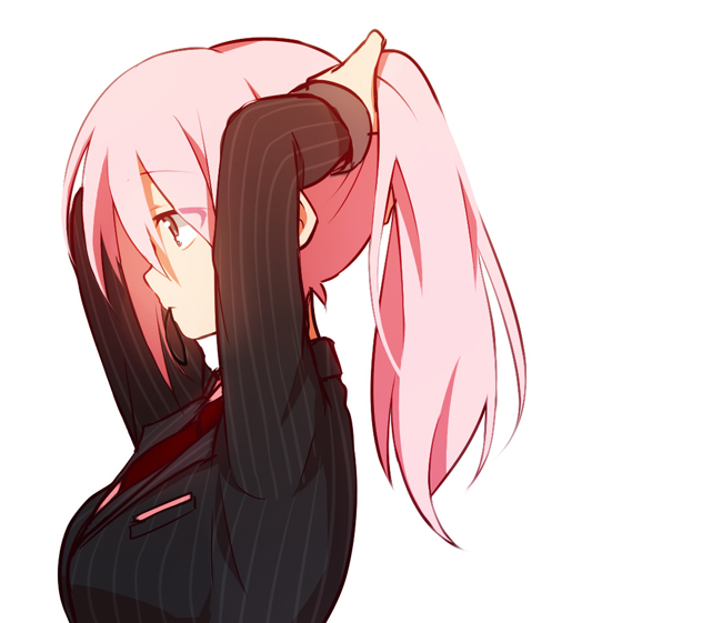 1girl, bad_id, bad_pixiv_id, female_focus, formal_clothes, hairdressing, iruyu, megurine_luka