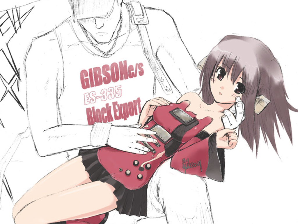 bad_id, bad_pixiv_id, brown_eyes, brown_hair, detached_sleeves, electric_guitar, gibson_es-335, guitar