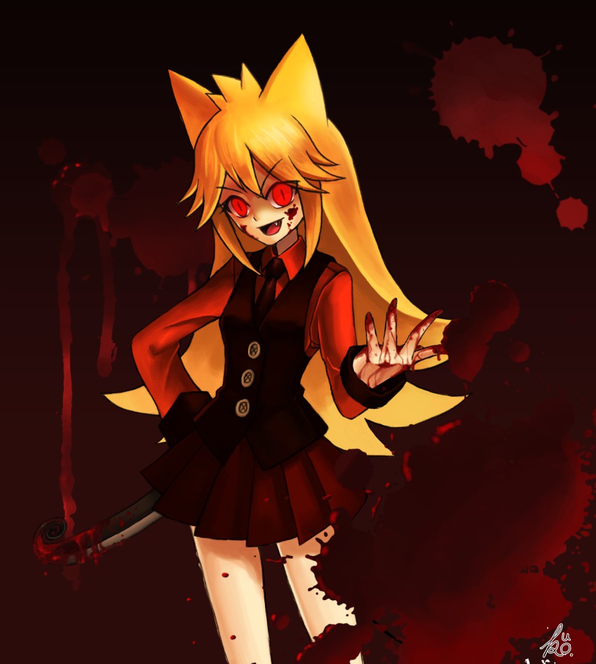 1girl, animal_ears, artist_name, bad_id, bad_pixiv_id, blonde_hair, blood, blood_on_face