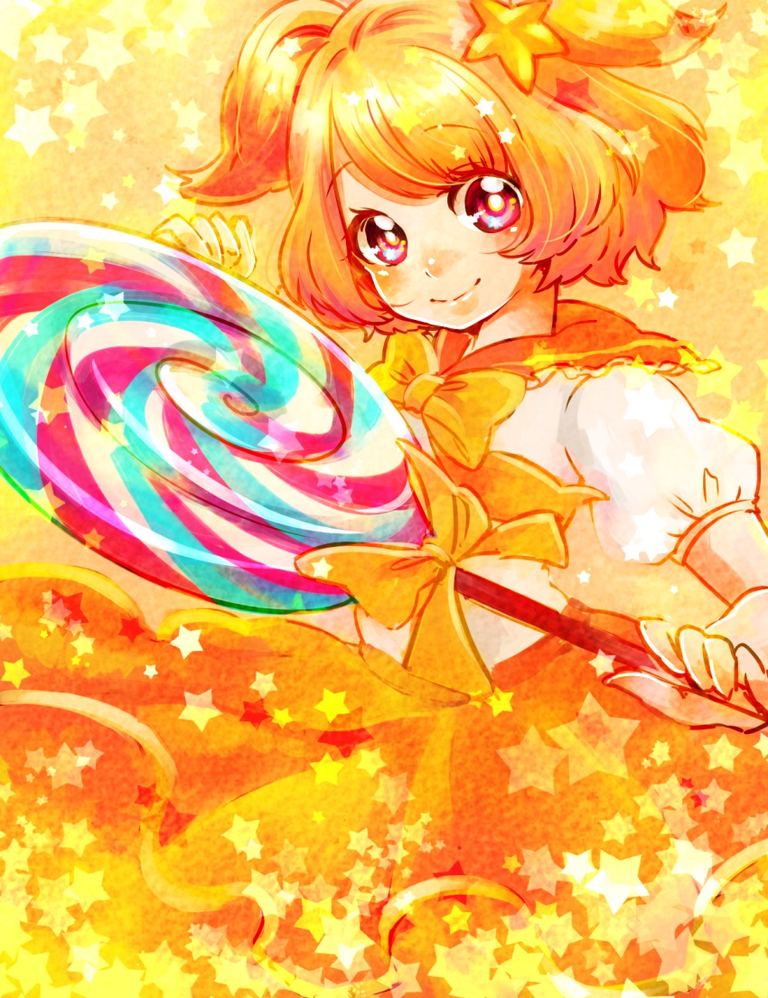 1girl, bow, candy, female_focus, food, gradient_background, hair_ornament, hairpin