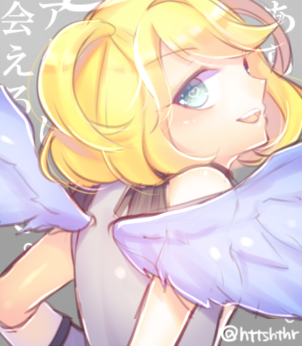 1girl, bad_id, bad_pixiv_id, blonde_hair, blue_eyes, female_focus, grey_background, hitohira_(shiroringo48)