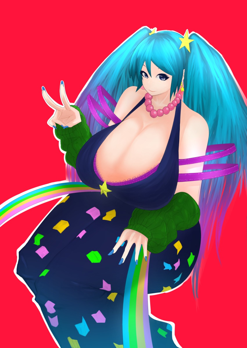 1girl, alternate_costume, aqua_hair, arcade_(league_of_legends), arm_warmers, bare_shoulders, blue_eyes, blue_nails