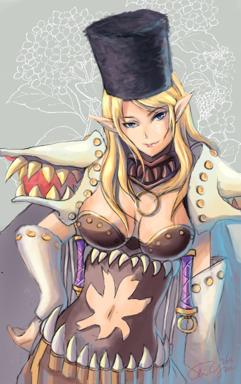 10s, 1girl, 2011, armor, blonde_hair, blue_eyes, breasts, elf