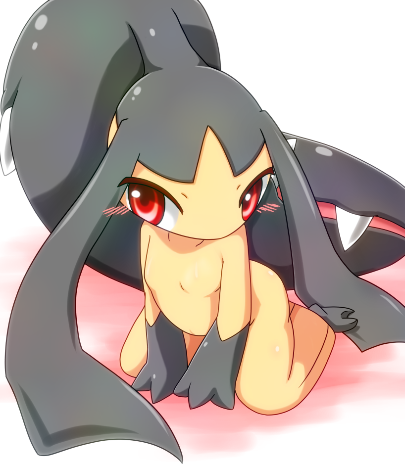 black_hair, blush, gen_3_pokemon, horns, kaceuth, mawile, nintendo, no_humans