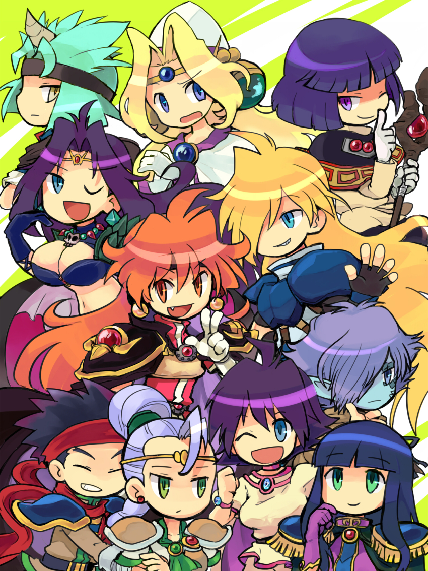5boys, 6+girls, :o, ;d, ahoge, amelia_wil_tesla_seyruun, aqua_hair, armor, bad_id, bad_pixiv_id, black_gloves, black_hair, blonde_hair, blue_eyes, blue_skin, breasts, chibi, circlet, closed_eyes, colored_skin, ddbb, everyone, filia_ul_copt, fingerless_gloves, gloves, gourry_gabriev, green_eyes, grin, hair_over_one_eye, hat, headband, high_ponytail, highres, horns, jitome, large_breasts, lina_inverse, long_hair, luke, luke_(slayers), milina, milina_(slayers), multiple_boys, multiple_girls, naga_the_serpent, one_eye_closed, open_mouth, orange_eyes, orange_hair, pauldrons, pentacle, pointy_ears, ponytail, purple_eyes, purple_gloves, purple_hair, scarf, short_hair, shoulder_armor, single_horn, slayers, slayers_try, smile, spiked_hair, staff, sylphiel_nels_lahda, valgarv, valgarv_(slayers), white_gloves, white_hair, xelloss, yellow_eyes, zelgadiss_graywords