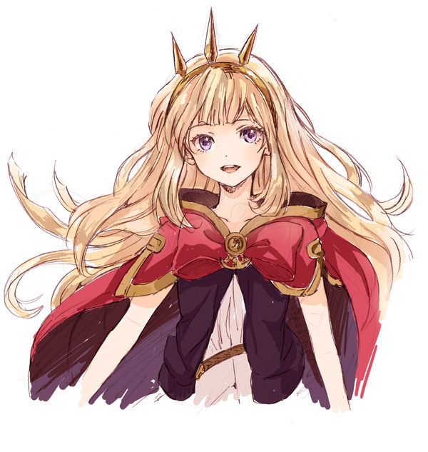 10s, 1girl, :d, blonde_hair, bow, cagliostro_(granblue_fantasy), cape, collarbone