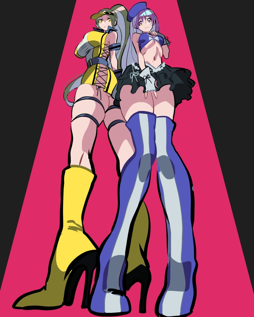 2girls, alternate_costume, asamiya_athena, ass, back-to-back, bad_id, bad_pixiv_id, blue_footwear