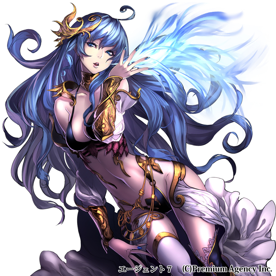 1girl, agent_7, ahoge, akitani_kou, bikini, blue_eyes, blue_hair, blue_nails