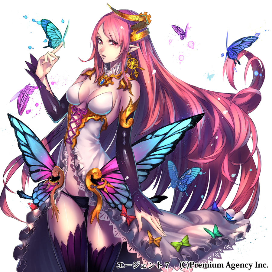 1girl, agent_7, akitani_kou, black_panties, black_thighhighs, blue_bow, bow, breasts