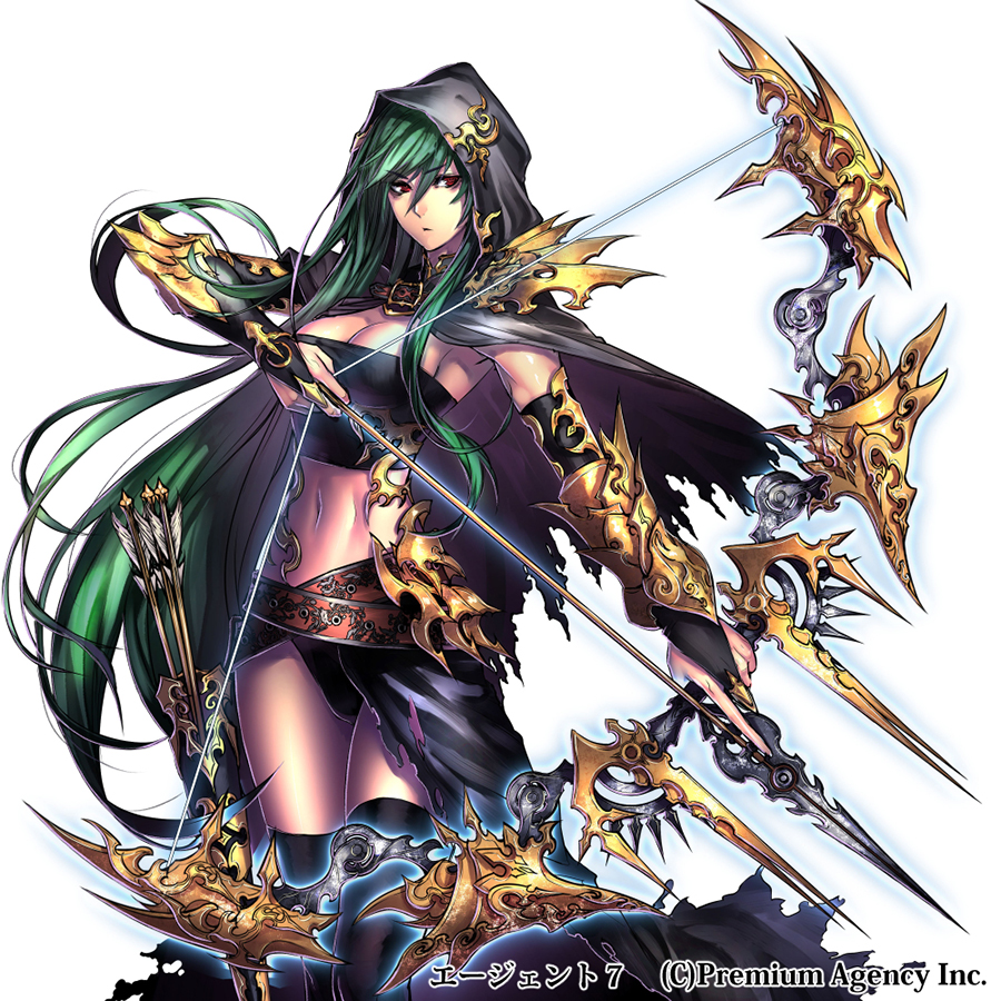 1girl, agent_7, akitani_kou, archery, arrow_(projectile), belt, black_panties, black_thighhighs