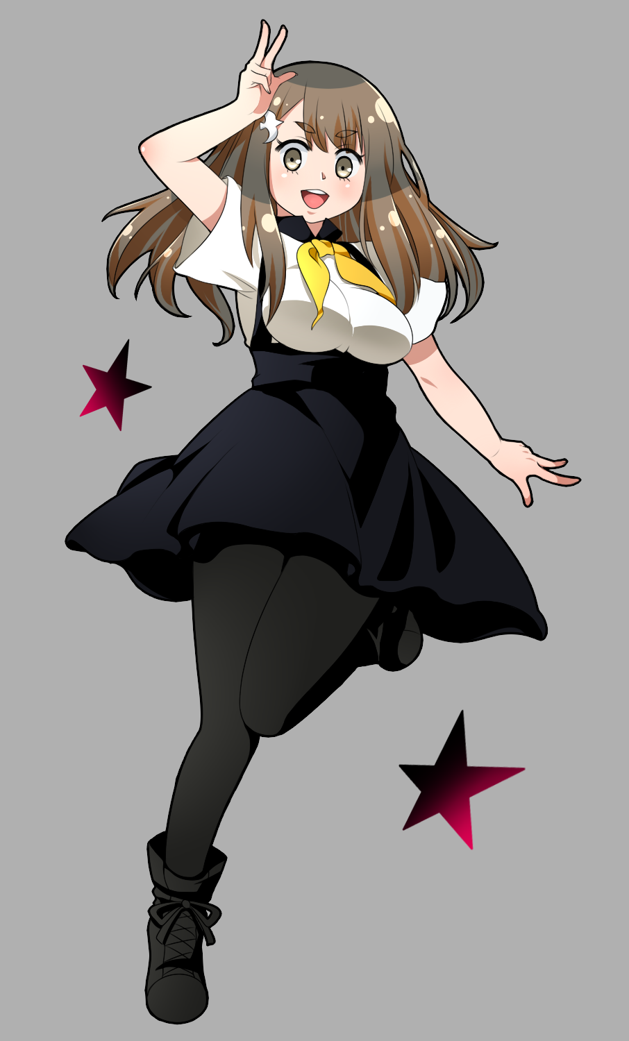 10s, 1girl, brown_eyes, brown_hair, female_focus, gatchaman, gatchaman_crowds, high-waist_skirt