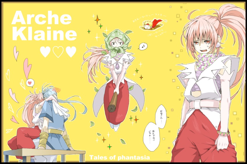 1girl, 2boys, arche_klein, blonde_hair, blue_hair, cape, chester_burklight, cress_albane
