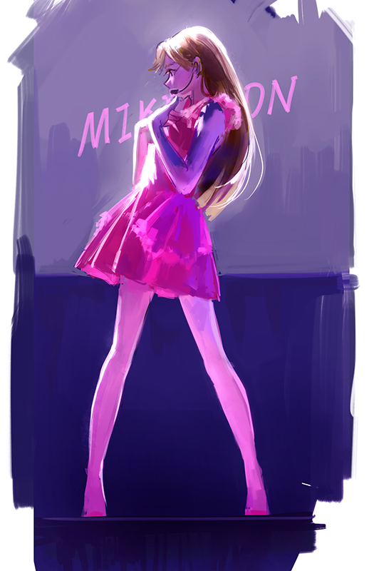 1girl, alternate_costume, border, brown_hair, character_name, contemporary, dress, female_focus