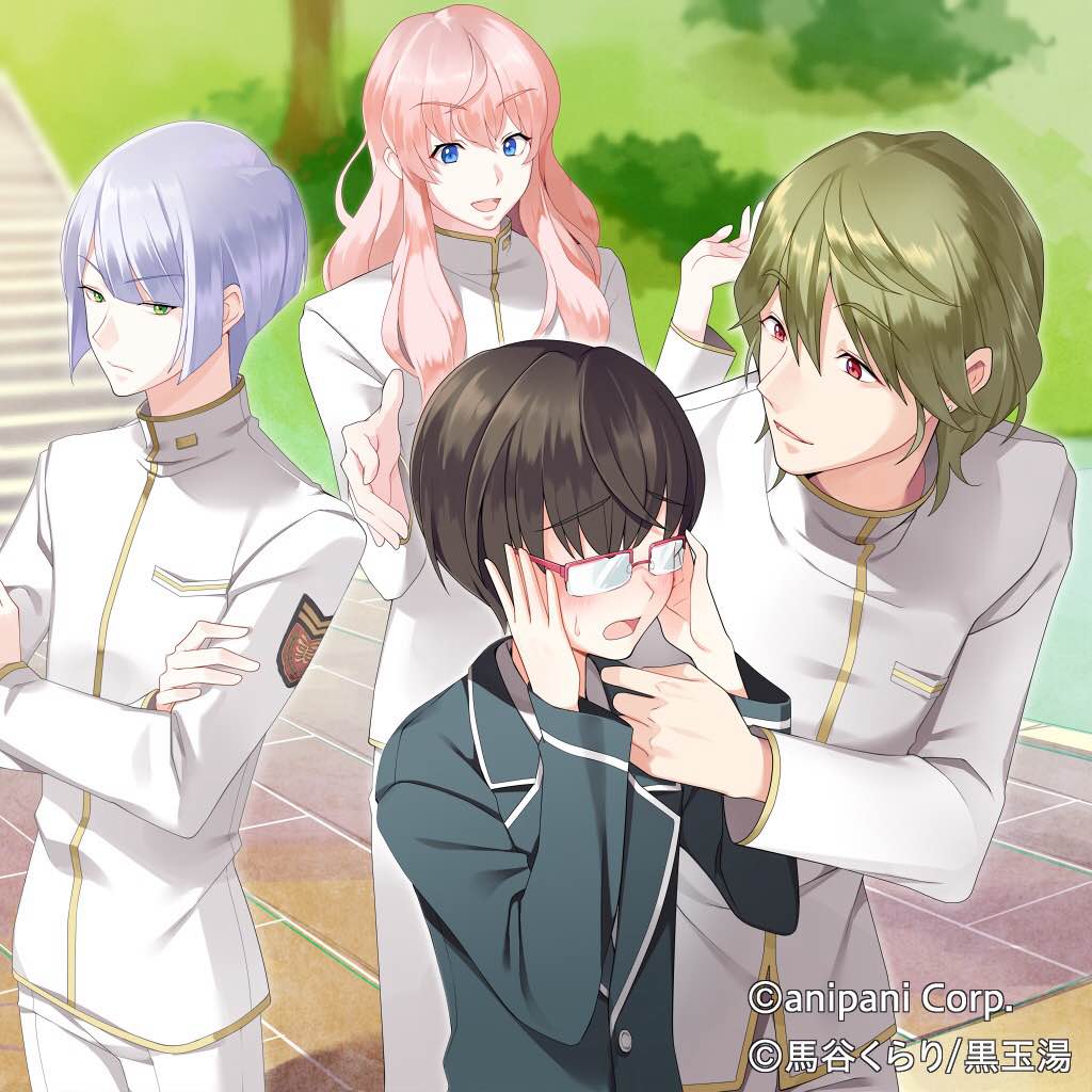 10s, 1girl, 3boys, androgynous, arima_ibushi, binan_koukou_chikyuu_bouei-bu_love!, binan_koukou_chikyuu_bouei-bu_love!_game!, blue_eyes