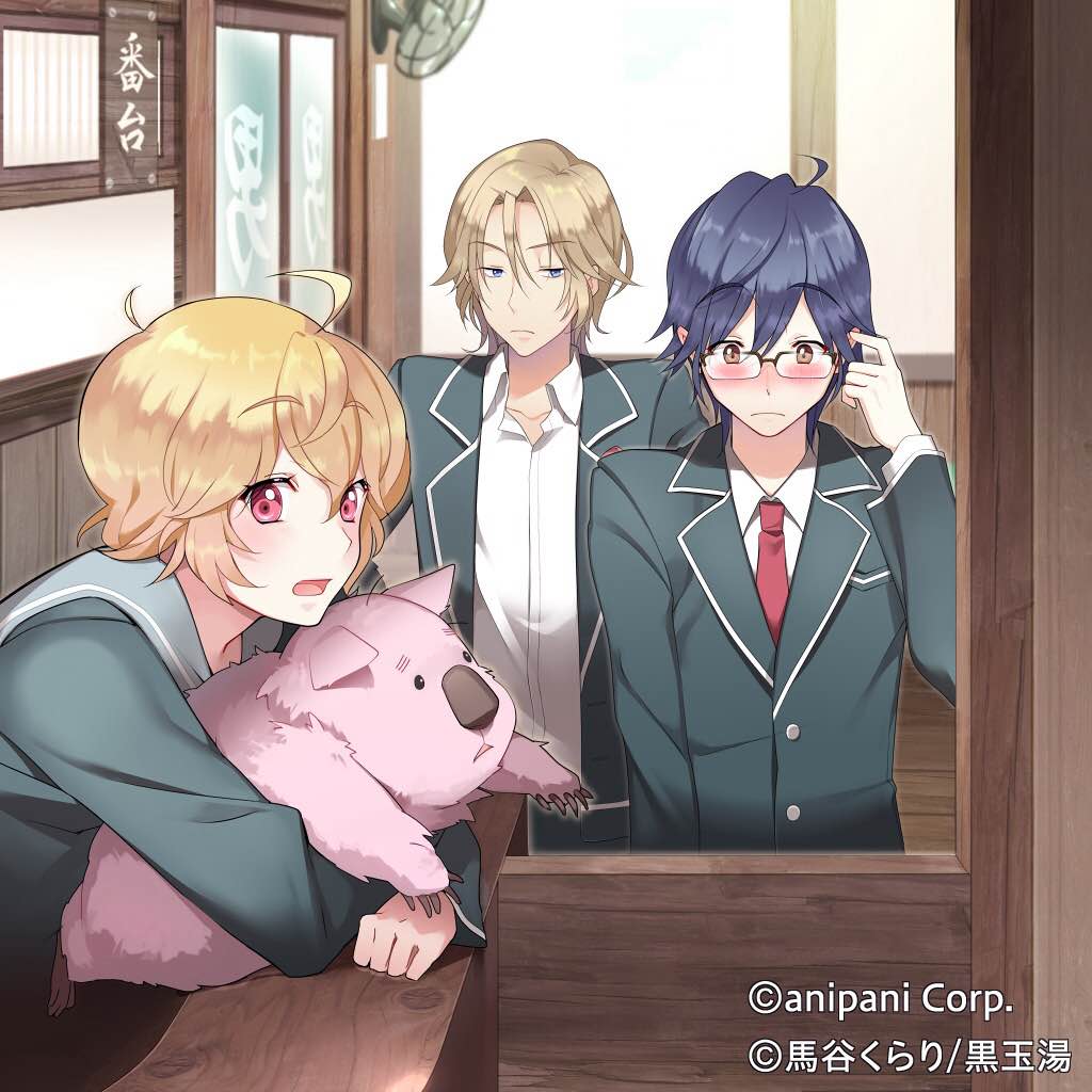 10s, 3boys, ahoge, binan_koukou_chikyuu_bouei-bu_love!, binan_koukou_chikyuu_bouei-bu_love!_game!, blazer, blonde_hair, blue_eyes