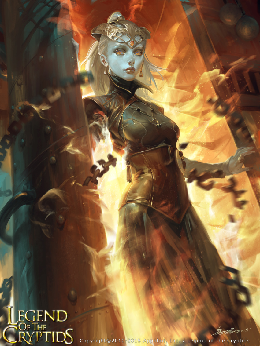 10s, 1girl, 2015, armor, breasts, broken, broken_chain, chain