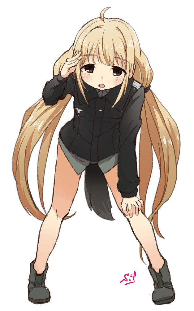 1girl, blonde_hair, brown_eyes, cosplay, erica_hartmann, erica_hartmann_(cosplay), female_focus, full_body