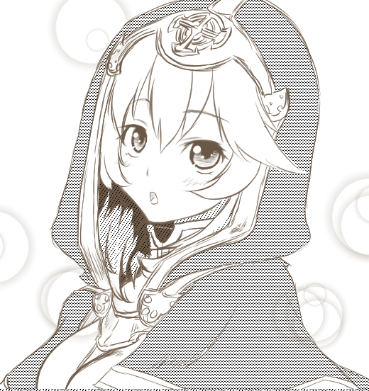1girl, alisa_(sennen_sensou_aigis), female_focus, greyscale, hood, monochrome, open_mouth, picomoco0412