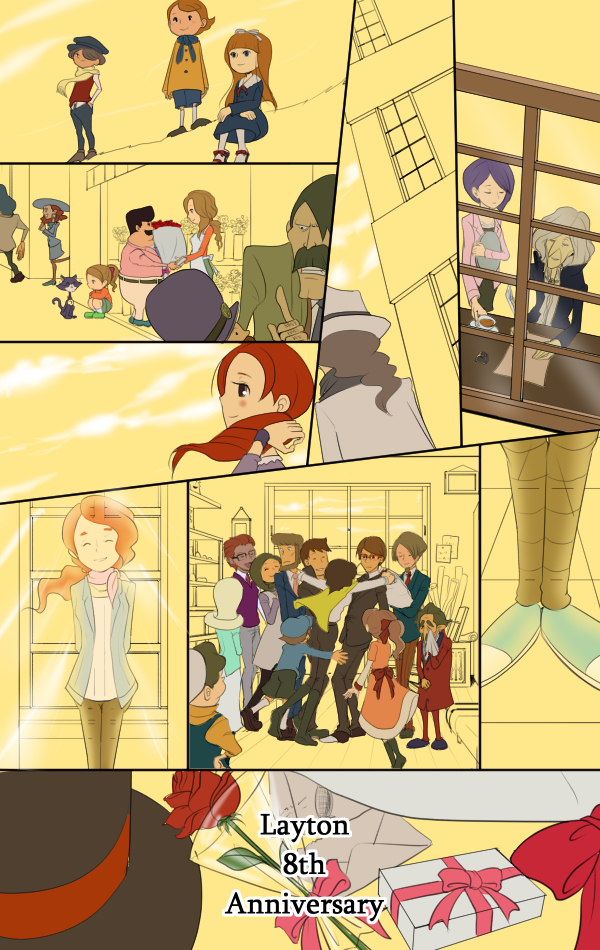 6+boys, 6+girls, angela_ledore, anniversary, anthony_herzen, arianna_barde, barton, brenda_triton, claire_(layton), clark_triton, comic, crow_(professor_layton), dimitri_allen, hat, henry_ledore, hershel_layton, inspector_chelmey, inspector_grosky, katia_anderson, luke_triton, maki56565, multiple_boys, multiple_girls, professor_desmond_sycamore, professor_layton, randall_ascot, raymond_(professor_layton), emmy_altava, rosa_grimes, silent_comic, spoilers, tony_barde, top_hat