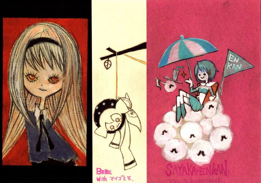 10s, akemi_homura, akemi_homura_(black_dress), anthony_(madoka_magica), blue_hair, charlotte_(madoka_magica), creepy, dress