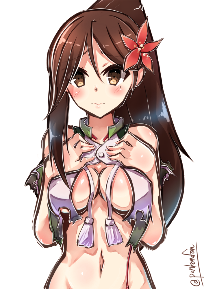 10s, 1girl, amagi_(kancolle), bad_id, bad_nicoseiga_id, bare_shoulders, blush, breasts