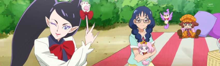 2girls, absurdres, anime_screenshot, aroma_(precure), bird, dog, go!_princess_precure, highres