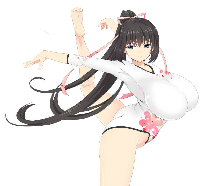 1girl, athletic_leotard, black_hair, blue_eyes, breasts, female_focus, gymnastics, highres