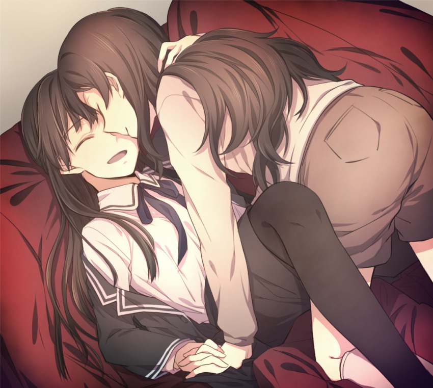 10s, 2girls, black_hair, brown_hair, idolmaster, idolmaster_million_live!, kitazawa_shiho, long_hair