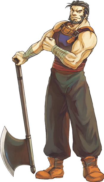 1boy, axe, beard, facial_hair, fire_emblem, fire_emblem:_the_sacred_stones, full_body, garcia_(fire_emblem)