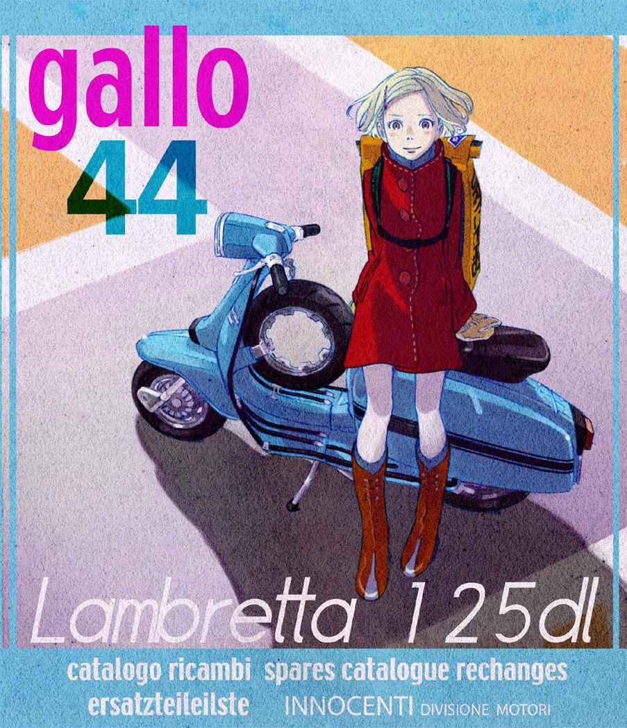backpack, bag, boots, lambretta, motor_vehicle, pantyhose, purple_eyes, randoseru