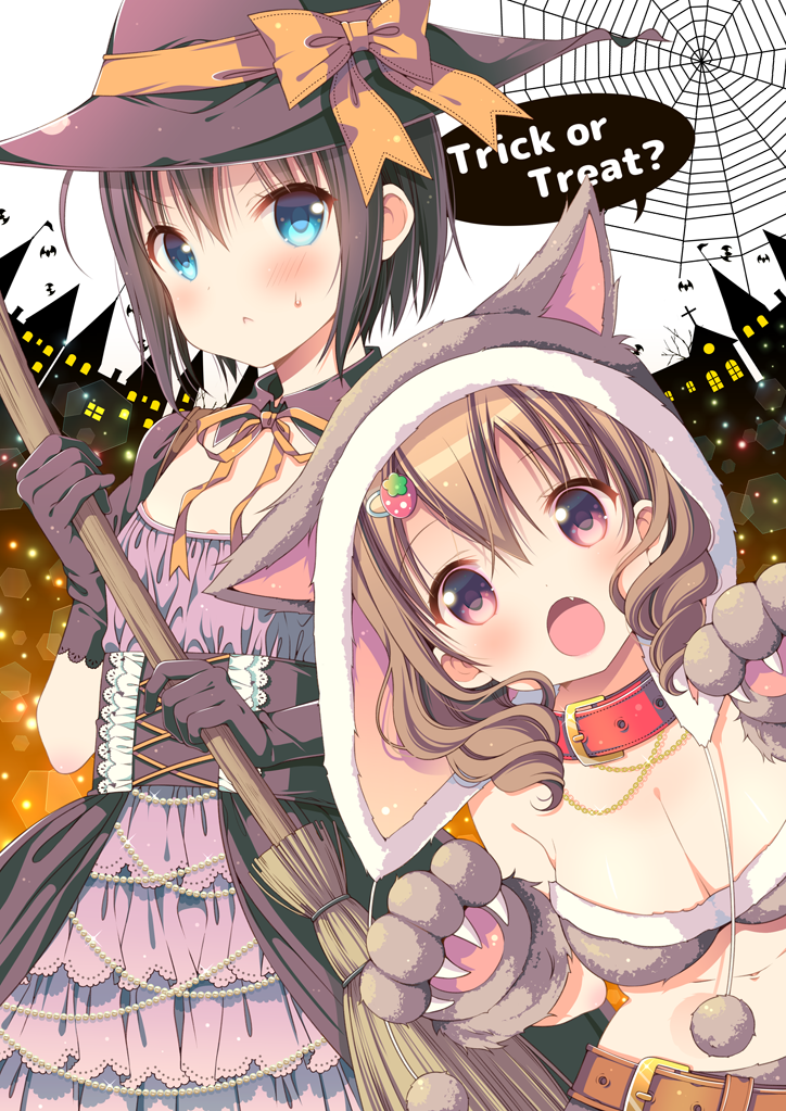 >:<, 2girls, :<, :o, animal_ears, animal_hands, animal_hood, belt