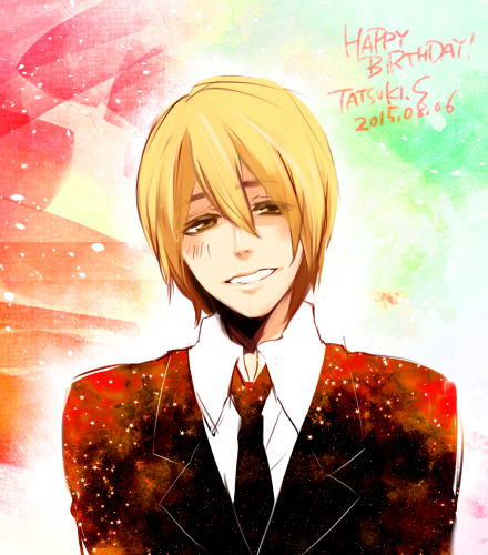 1boy, arsmagna, bad_id, bad_pixiv_id, blonde_hair, brown_eyes, formal_clothes, gradient_background