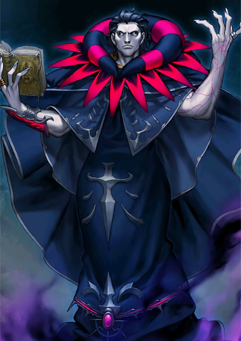 1boy, azusa_(hws), black_background, black_hair, book, cape, cloak, crazy_eyes