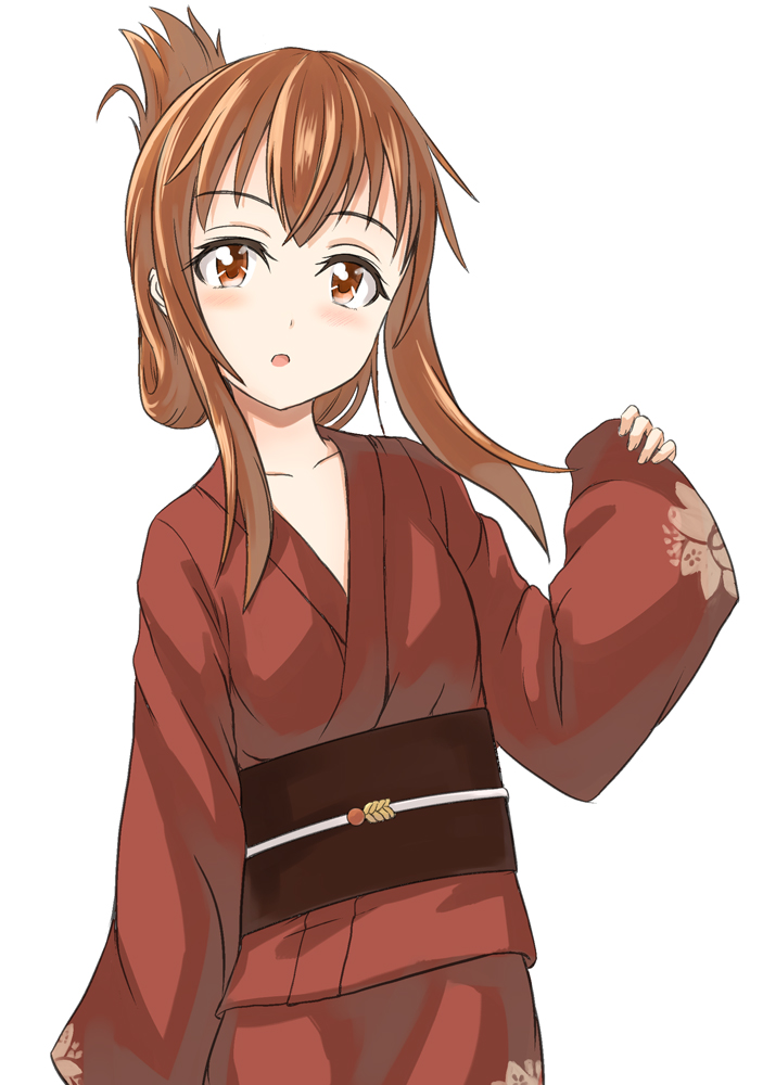 10s, 1girl, blush, brown_eyes, brown_hair, female_focus, folded_ponytail, inazuma_(kancolle)