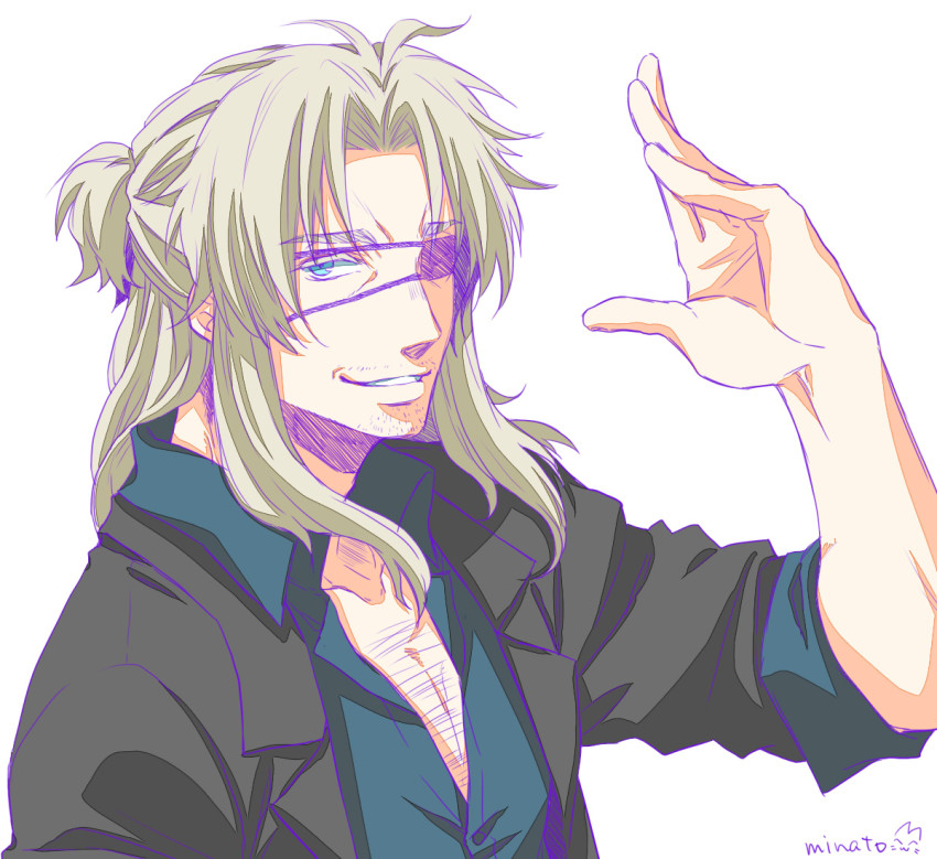 10s, 1boy, artist_name, bad_id, bad_pixiv_id, blue_eyes, chest_hair, eyepatch