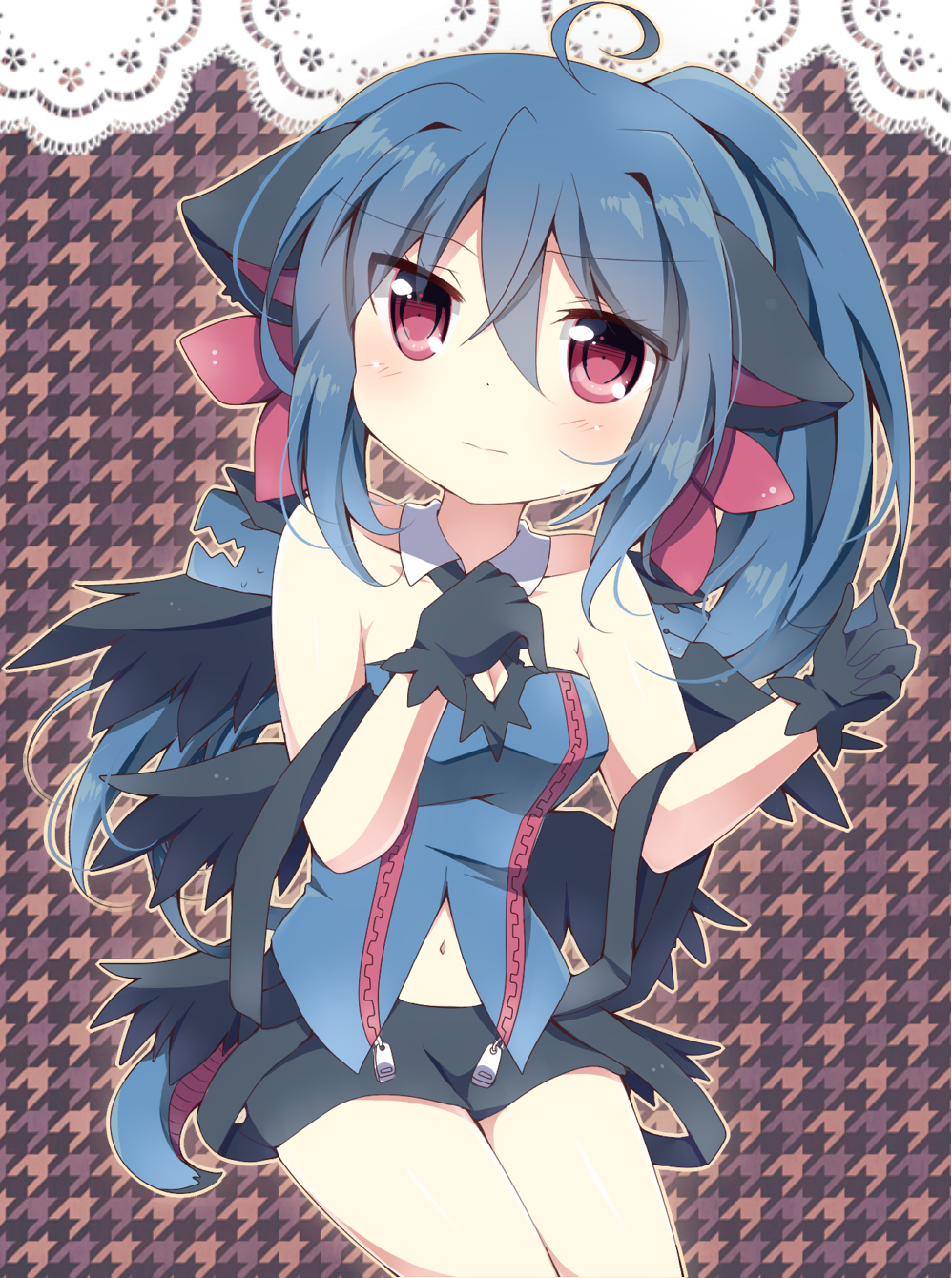 10s, 1girl, ahoge, bare_shoulders, blue_hair, blush, female_focus, gen_5_pokemon