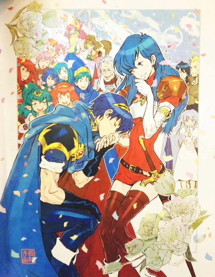 6+boys, 6+girls, armor, blue_hair, blush, breasts, caeda_(fire_emblem), cape